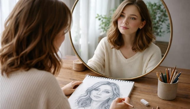 Woman sketching on an easel